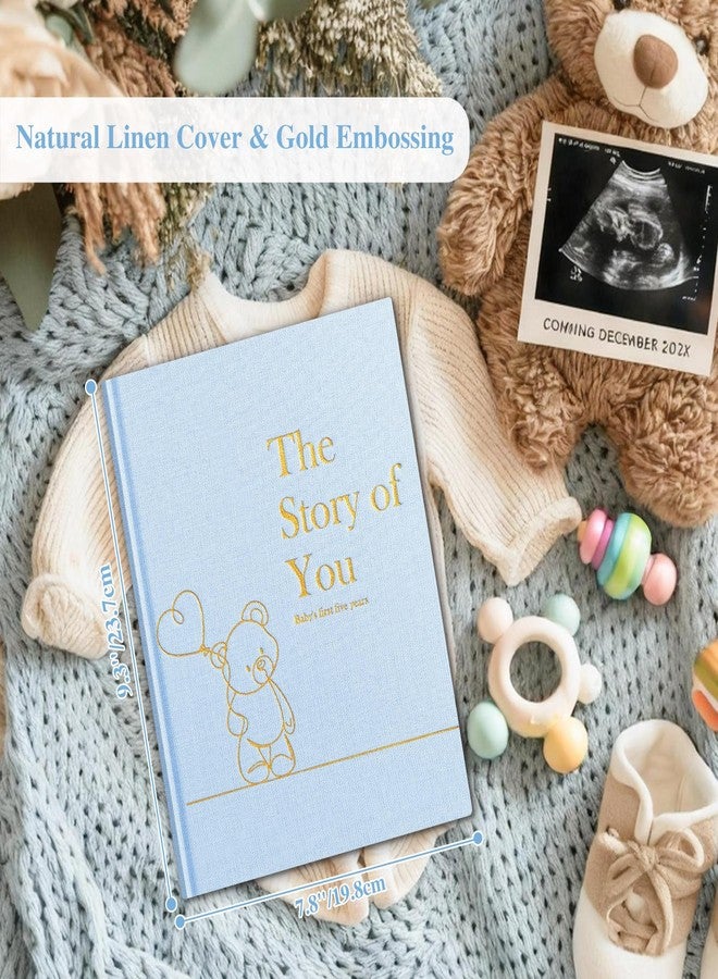Lanpn Baby Memory Book for Boy Girl - The Story of You, Newborn Babys Keepsake Book Photo Album for New Parents, Linen Cover Baby First 5 Year Milestone Journal Scrapbook (Blue, 154 Pages) - Image 2